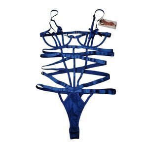 Exposed Holidaze Open Strap Underwire Teddy Blue Size L/XL